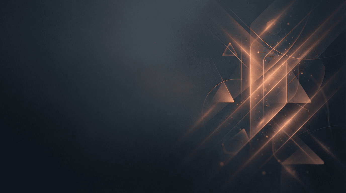 Abstract, modern editorial background, deep charcoal with warm orange light accents, soft gradients, subtle geometric shapes 